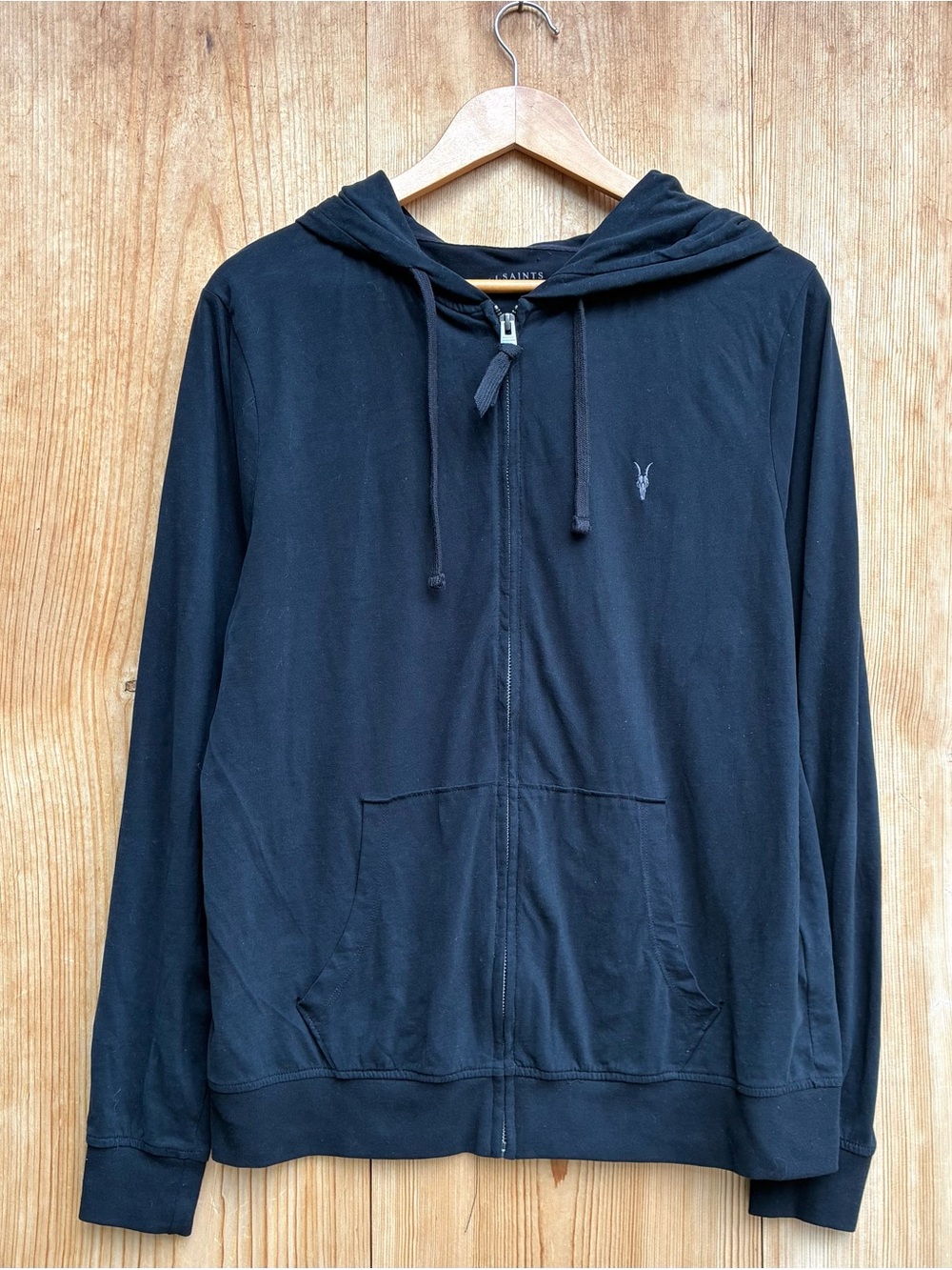AllSaints Black Zip Up Hoodie Sz Large